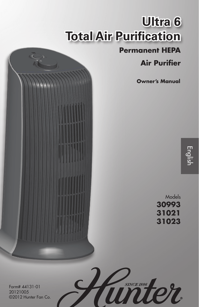 Hunter Fan 31021 Air Purifier Owner's Manual Manualzz