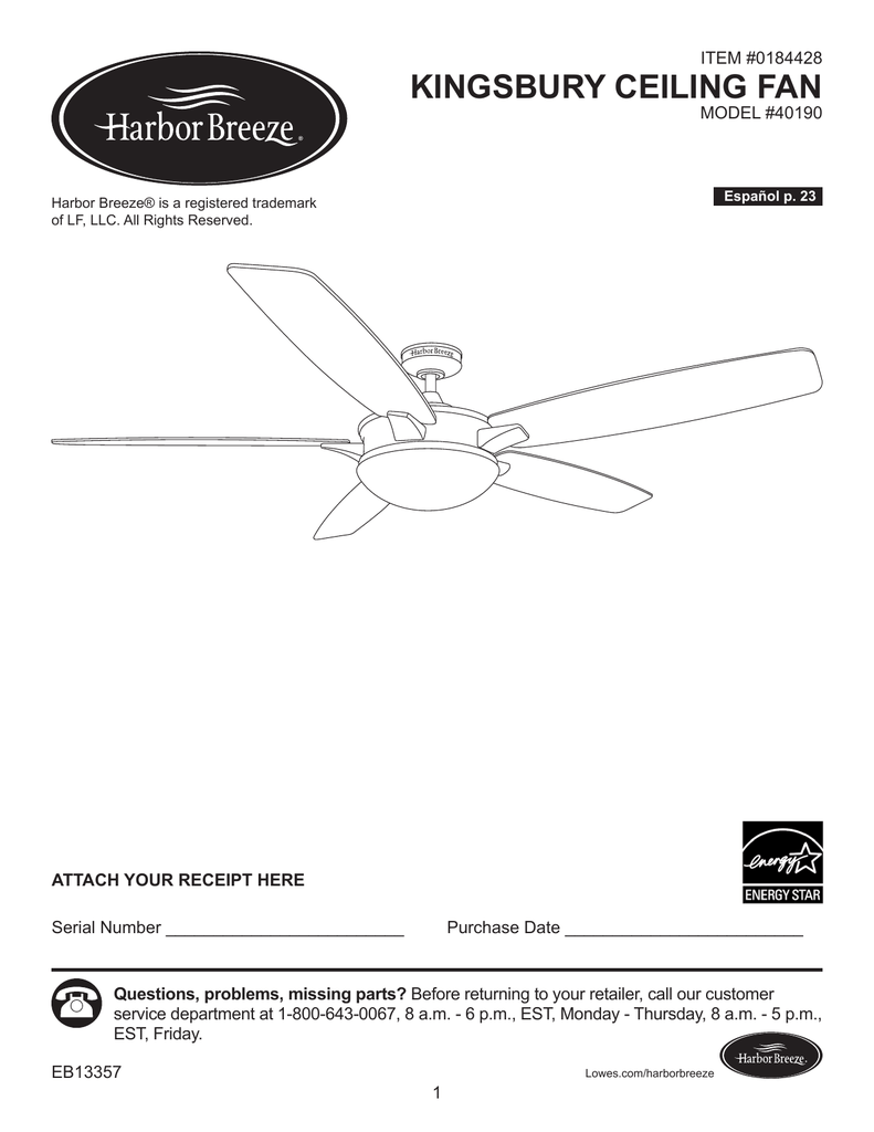 Kingsbury Ceiling Fan Manualzz Com