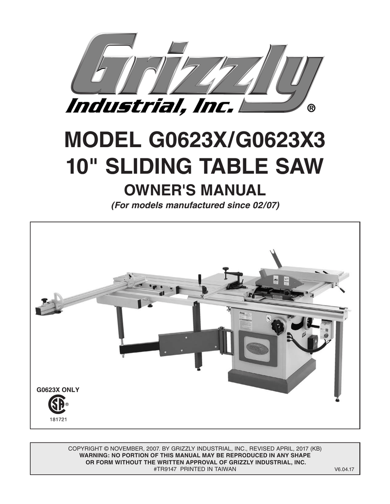 model g0623x/g0623x3 10" sliding table saw Manualzz