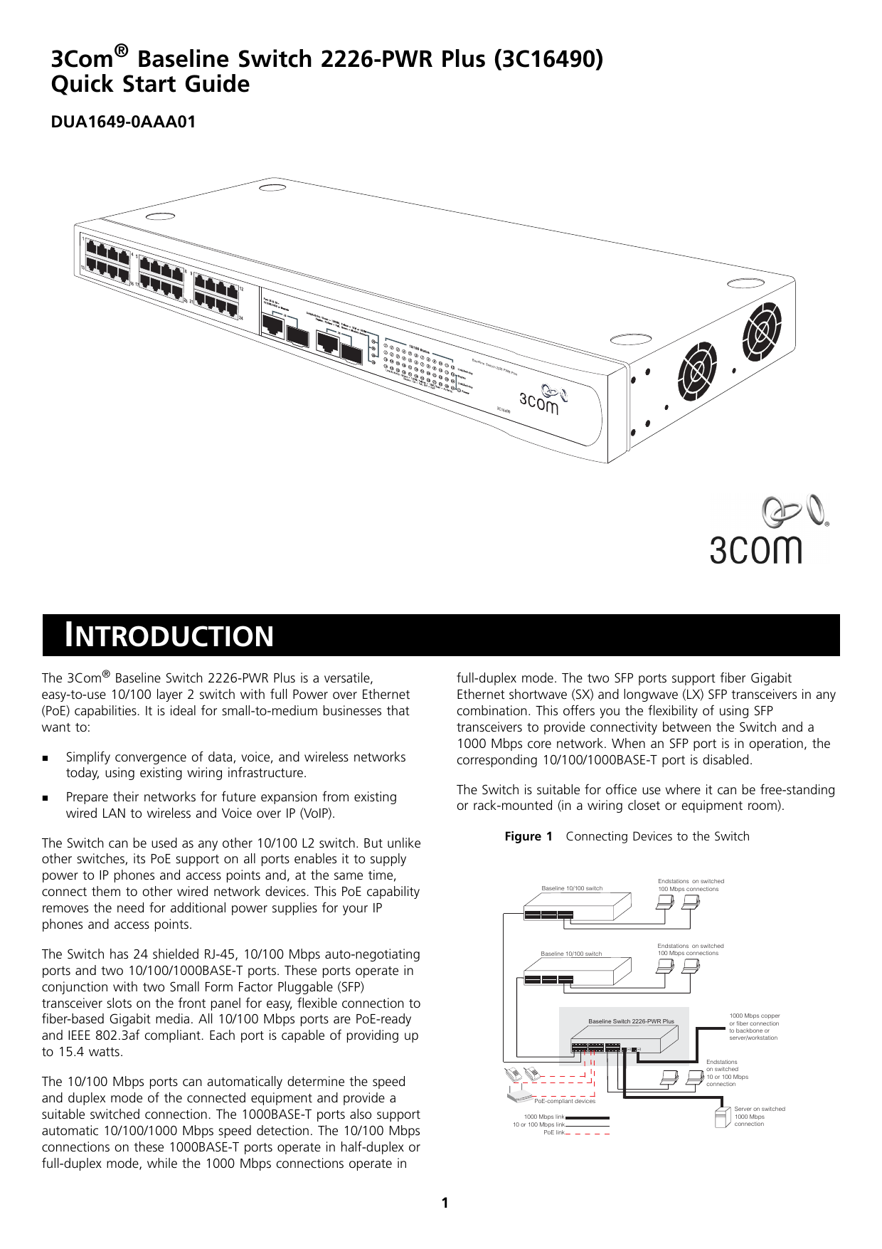 HP 3Com 3C16490 Baseline Switch 2226-PWR Plus 24 ports PoE 