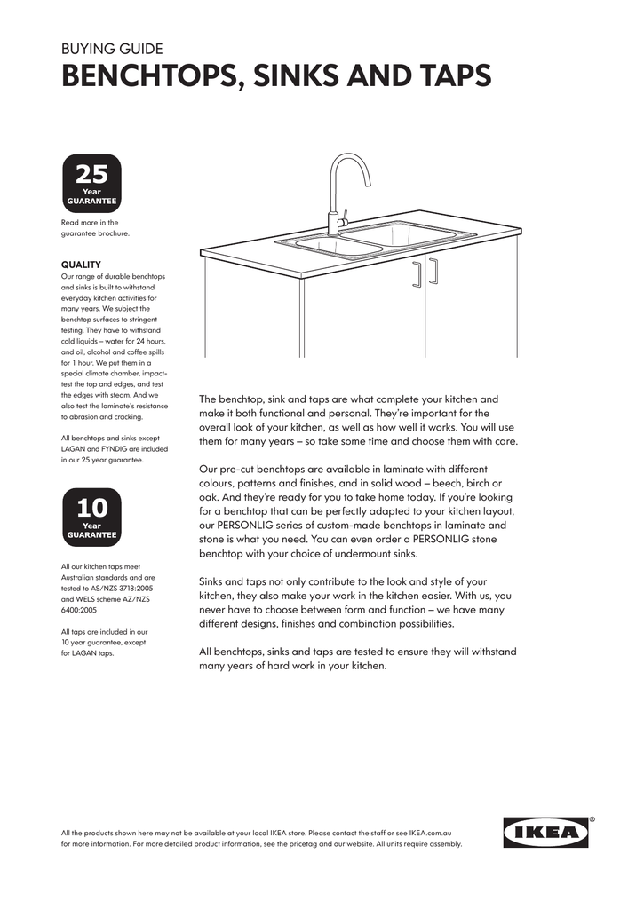 Benchtops Sinks And Taps Manualzz