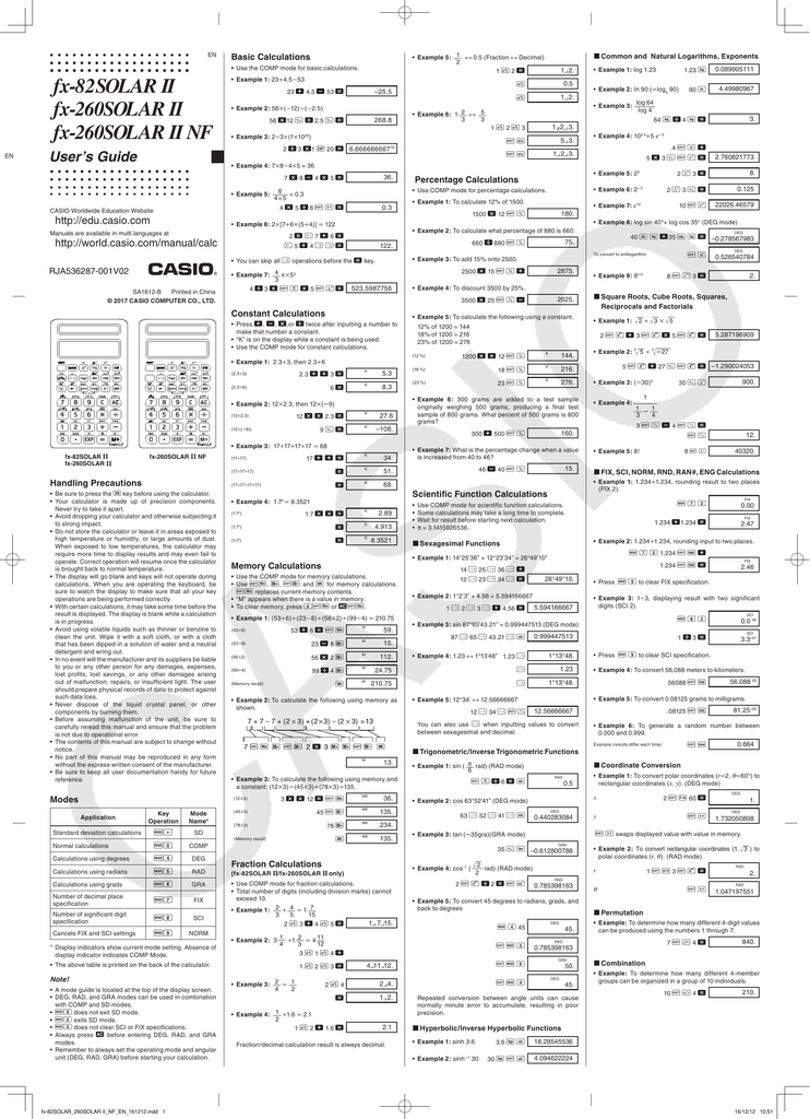 Casio Fx Solar Ii Owner Manual Manualzz
