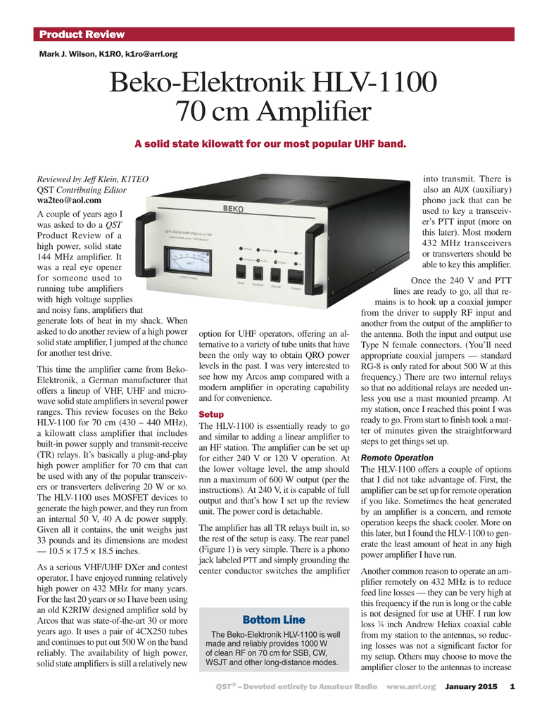 BekoElektronik HLV1100 70 cm Amplifier Manualzz