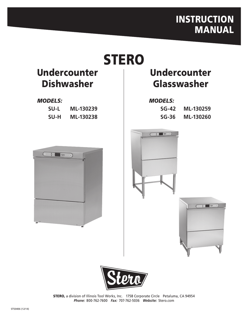 Undercounter Dishwasher INSTRUCTION MANUAL Manualzz