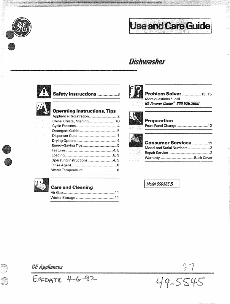 Dishwasher Ge Liances Manualzz Dishwasher Ge Liances Manualzz