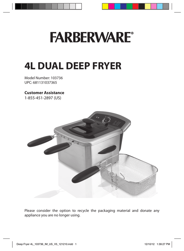 Parts, Illustrations  FARBERWARE 103736 4L Dual Deep Fryer User