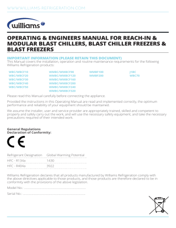 Williams Refrigeration Blast Chillers & Freezers Operating & Engineers ...