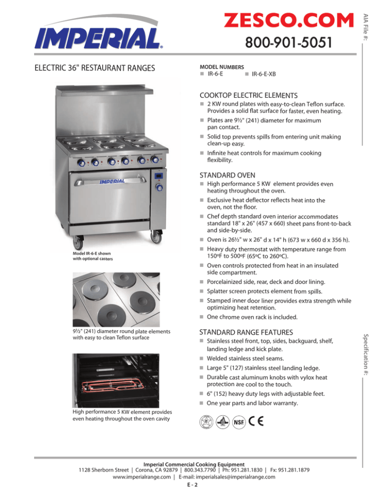 Imperial IR-6-E - Electric Range - 36" Wide | Manualzz