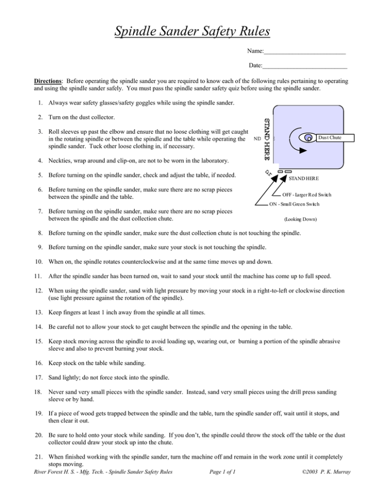 Spindle Sander Safety Rules Manualzz