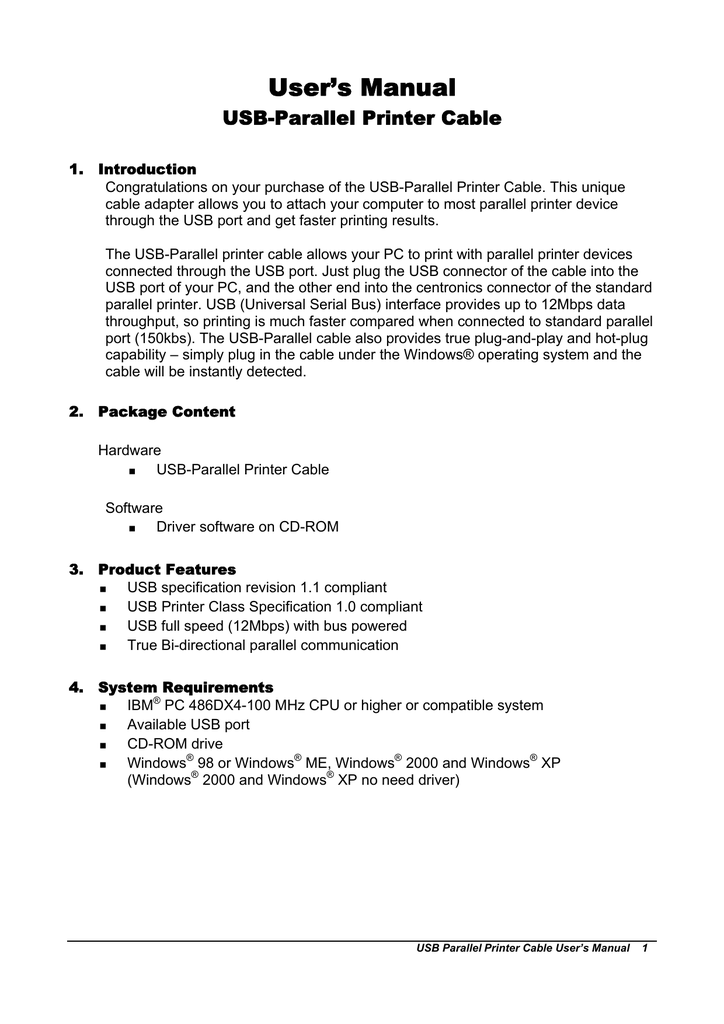 usb parallel printer cable driver