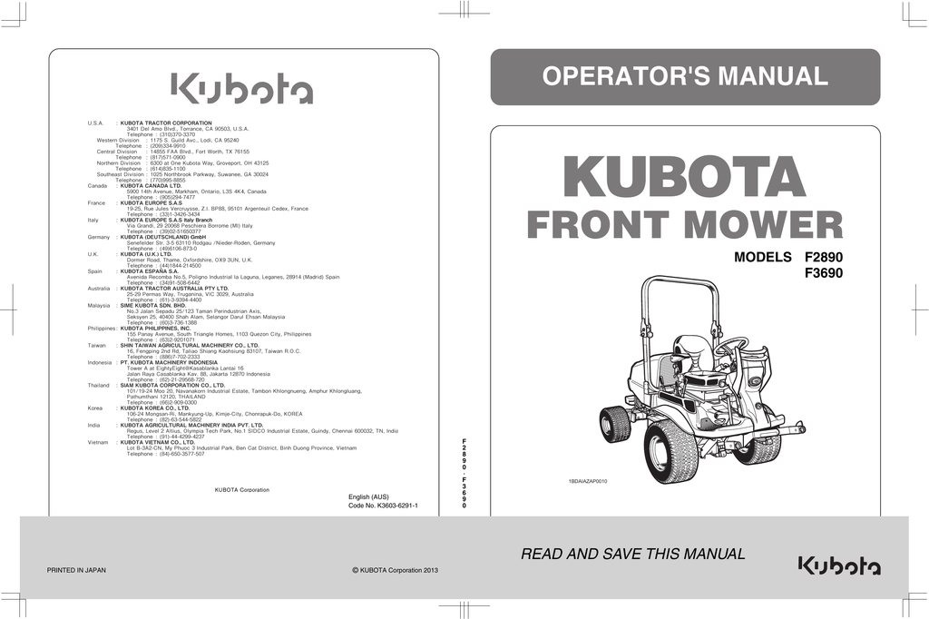 Kubota F3990 Manual Manualzz