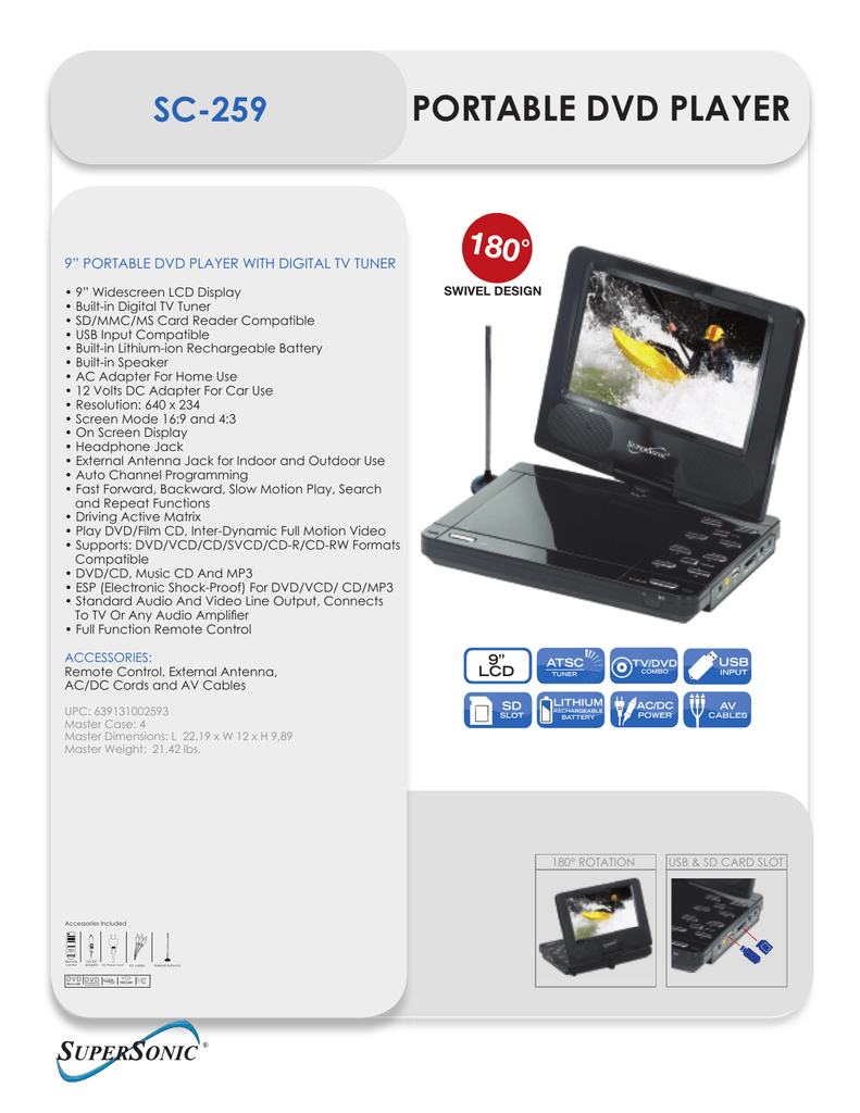 Supersonic Sc 259 9 Inch Portable Dvd Player Manualzz