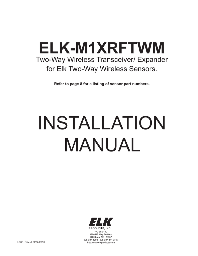 Elk Elk M1xrftwm Installation Manual Manualzz