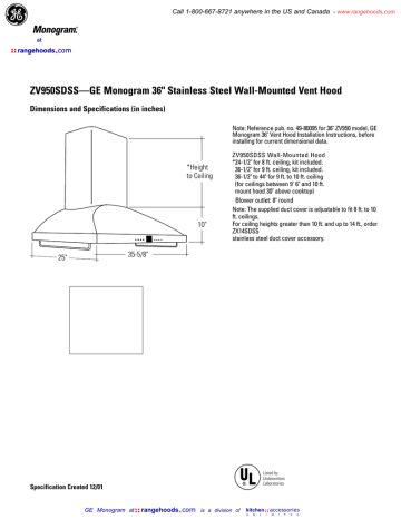ZV950SDSS—GE Monogram 36" Stainless Steel Wall | Manualzz