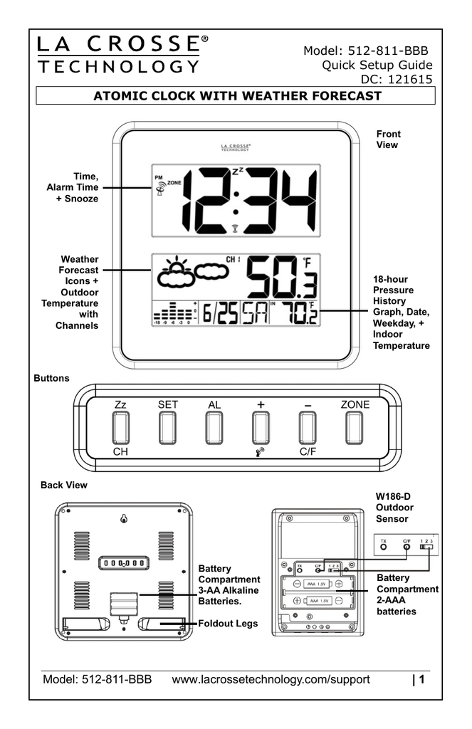 La Crosse Technology 512B811 Large Digit Atomic Clock Product Manual