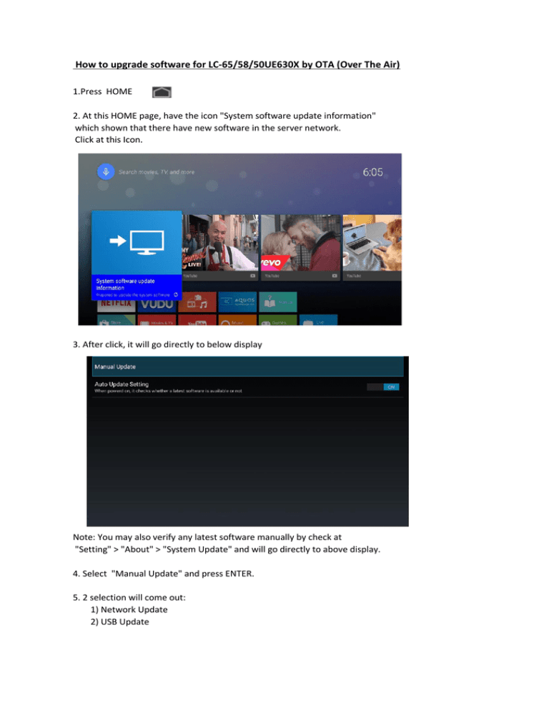 How To Upgrade Software For Lc 65 58 50ue630x By Ota Over The Manualzz