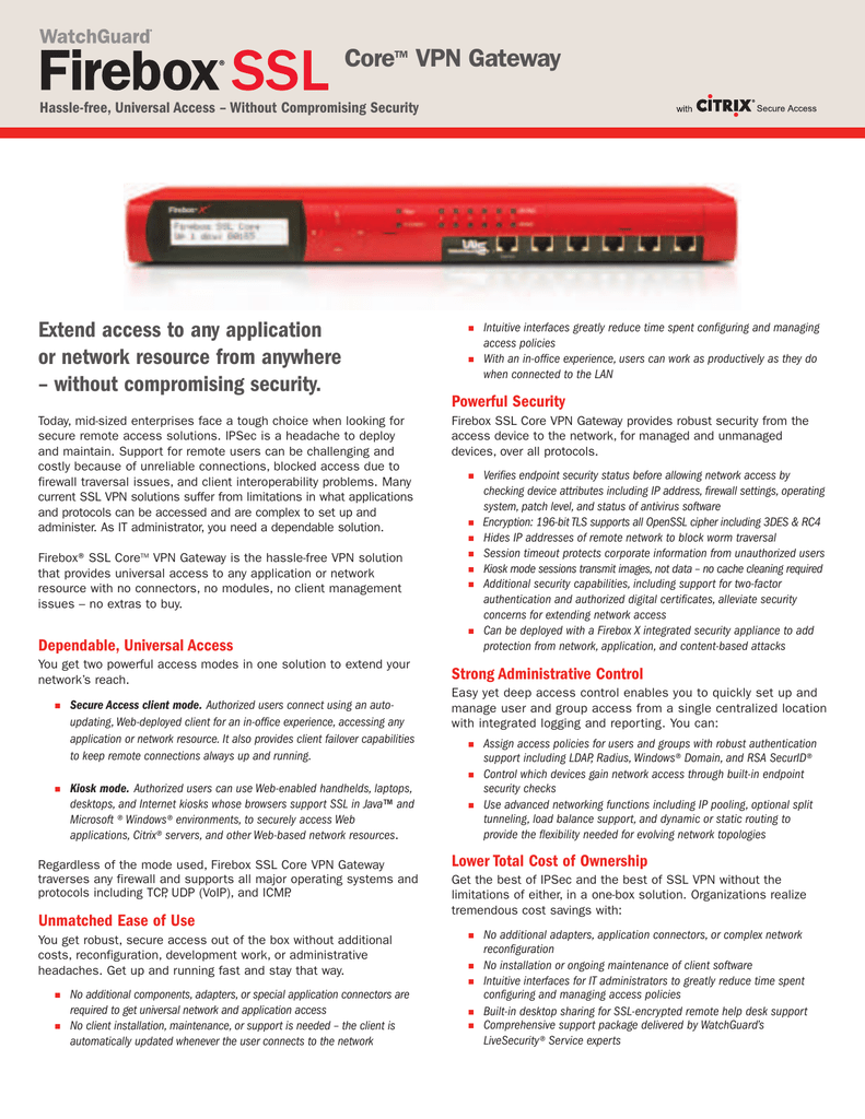 Watchguard Firebox Ssl Core Vpn Gateway Manualzz