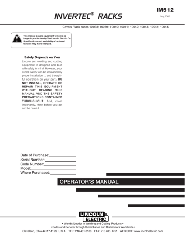 Lincoln Electric Invertec Racks Operator Manual | Manualzz