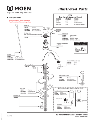 Moen 6400BN Touch On Faucet Specification Sheet | Manualzz