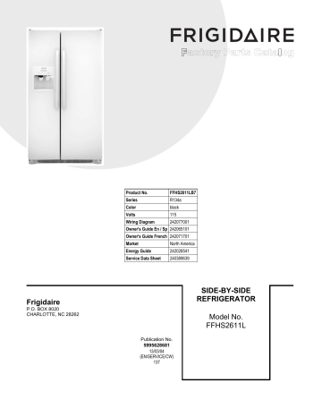 Frigidaire Side By Side Refrigerator Model No Ffhs2611l Manualzz