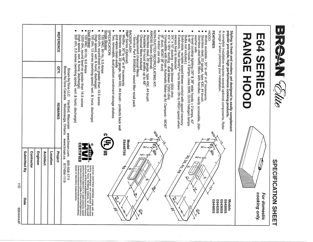 broan elite e64000 series e6430ss