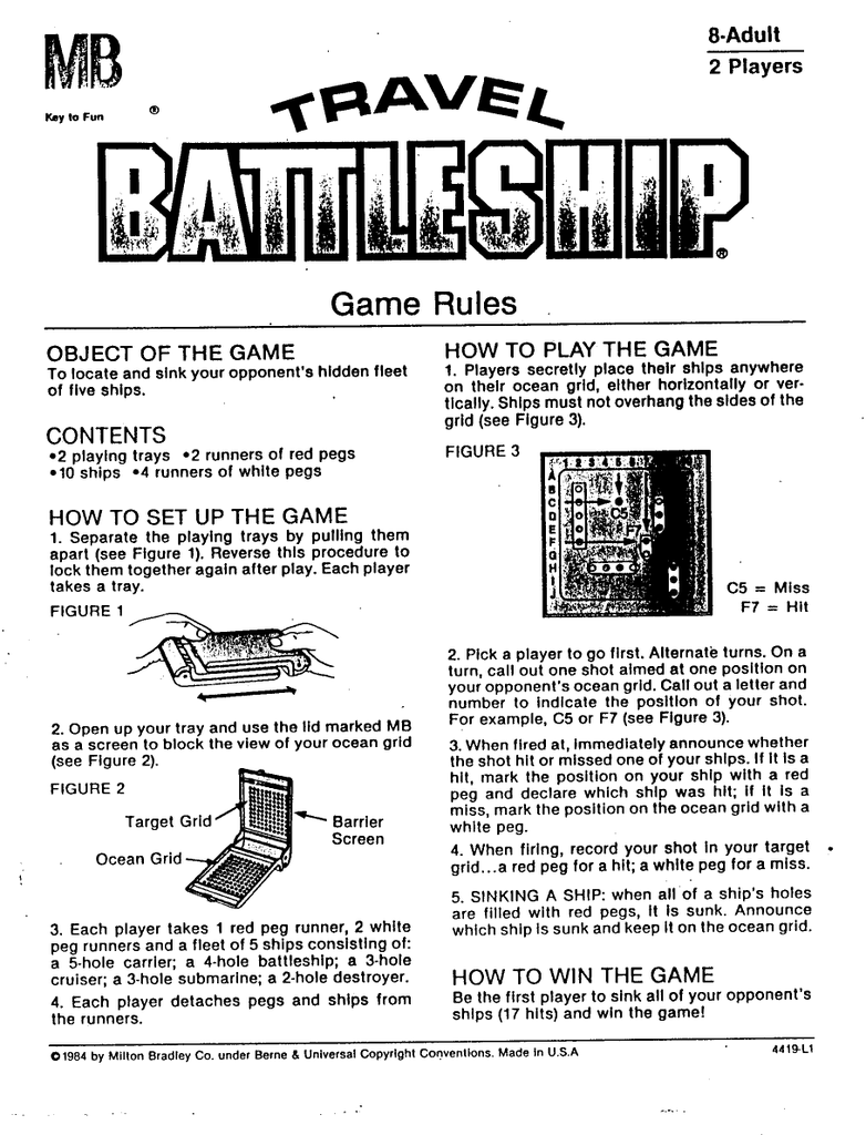 Battleship Replacement Battleship 4 Hole Part Piece 1990 No 4730 