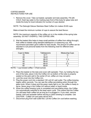COFFEE MAKER INSTRUCTIONS FOR USE 1 