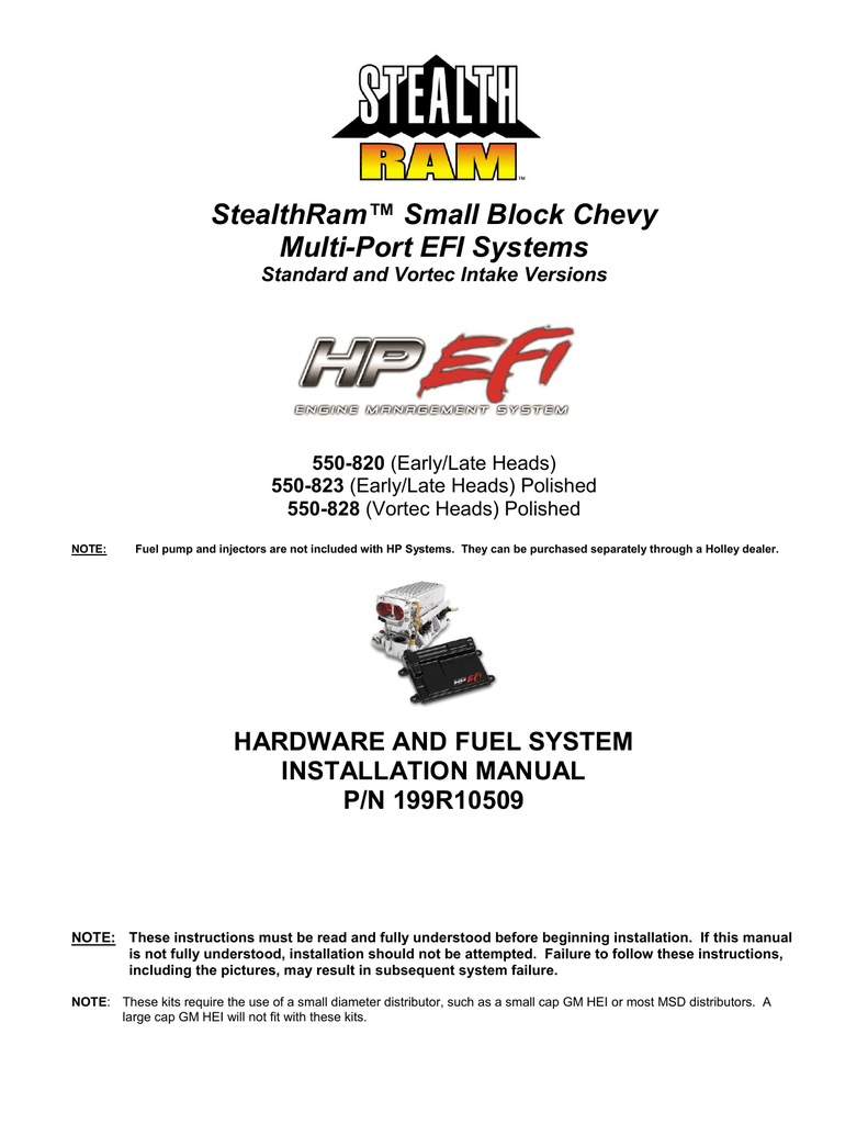 Holley EFI 550820 HP Stealth Ram Fuel Injection System Instructions Manualzz
