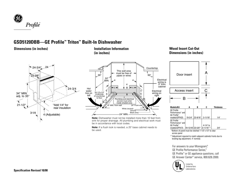 Gsd5120dbb Ge Profile Triton Built In Dishwasher Manualzz