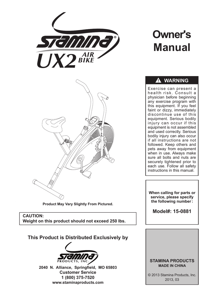 Stamina ux2 air bike manual new arrivals