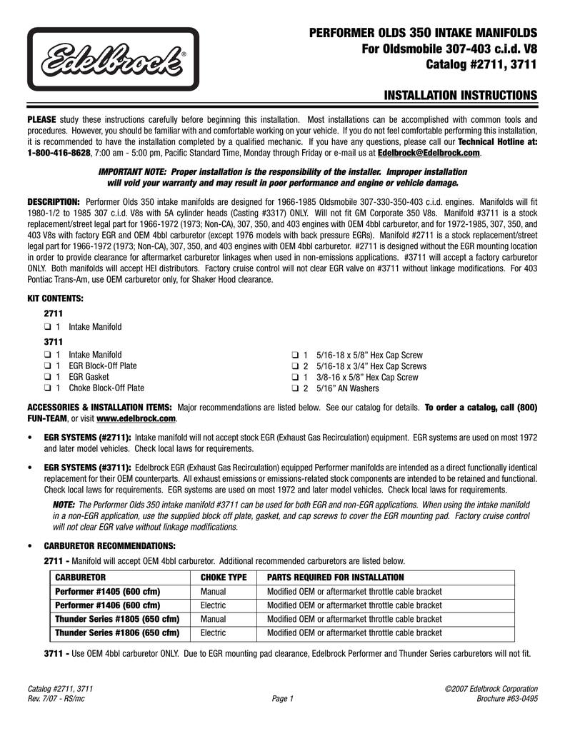 Edelbrock 1406 Manual Download