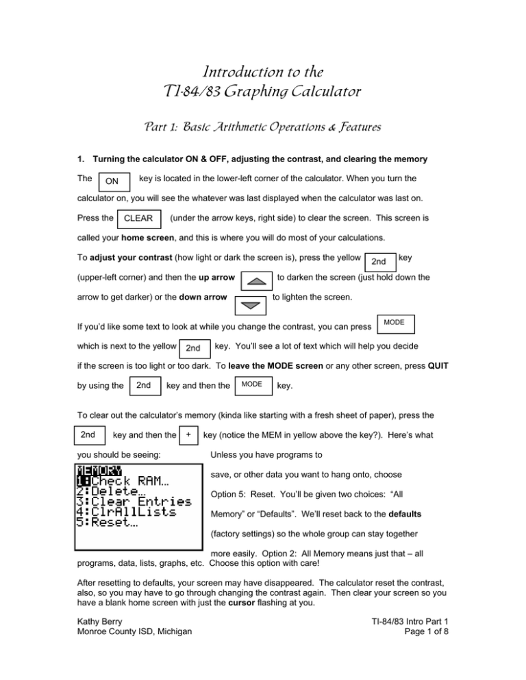 Introduction To The Ti 84 Graphing Calculator Manualzz