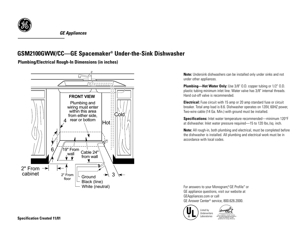 rough in dimensions for dishwasher