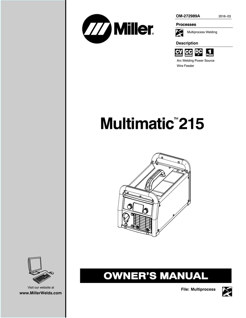 Multimatic 215 Miller Welding Manualzz
