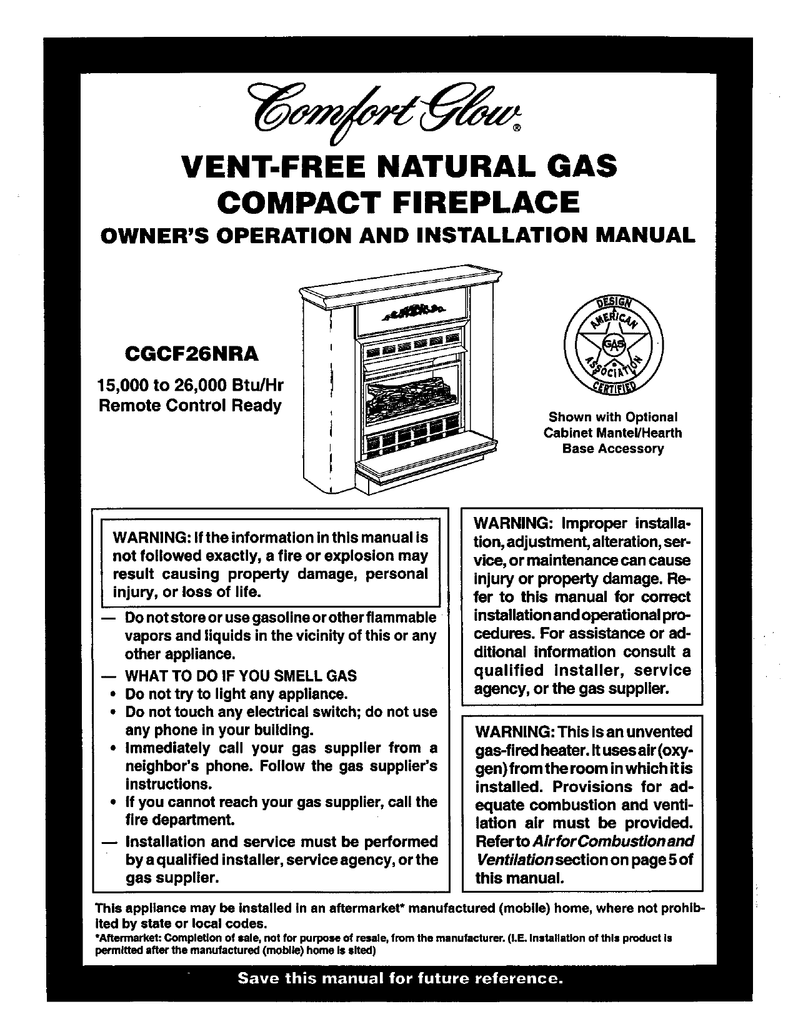 Vent Free Natural Gas Compact Fireplace Manualzz Com