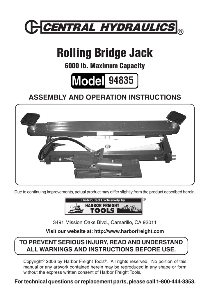 Rolling Bridge Jack Harbor Freight Tools Manualzz