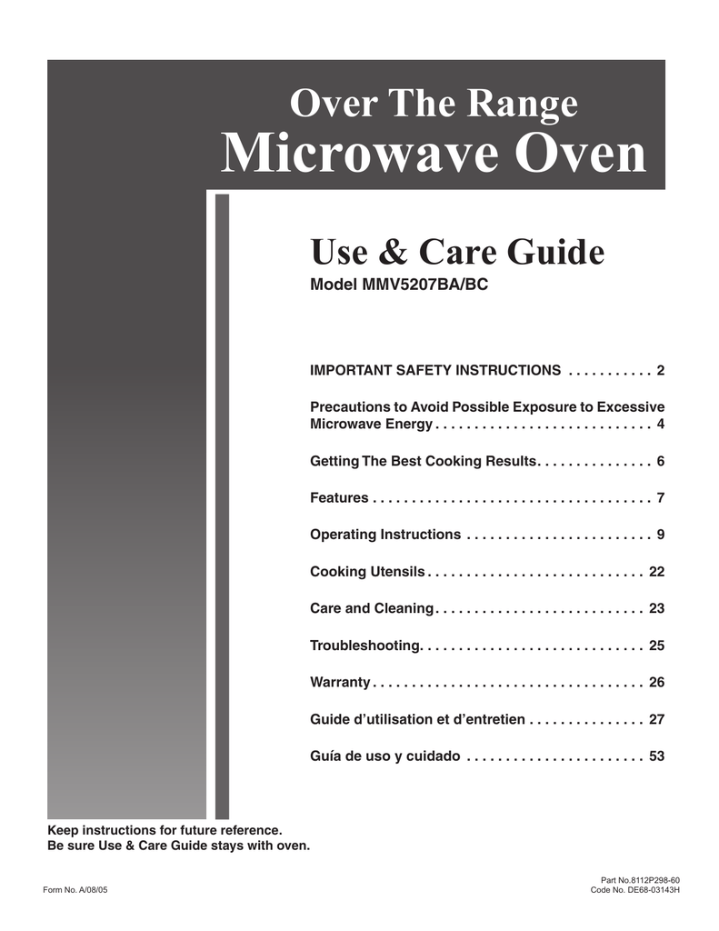 Maytag MMV5207BAW Microwave Oven User manual Manualzz