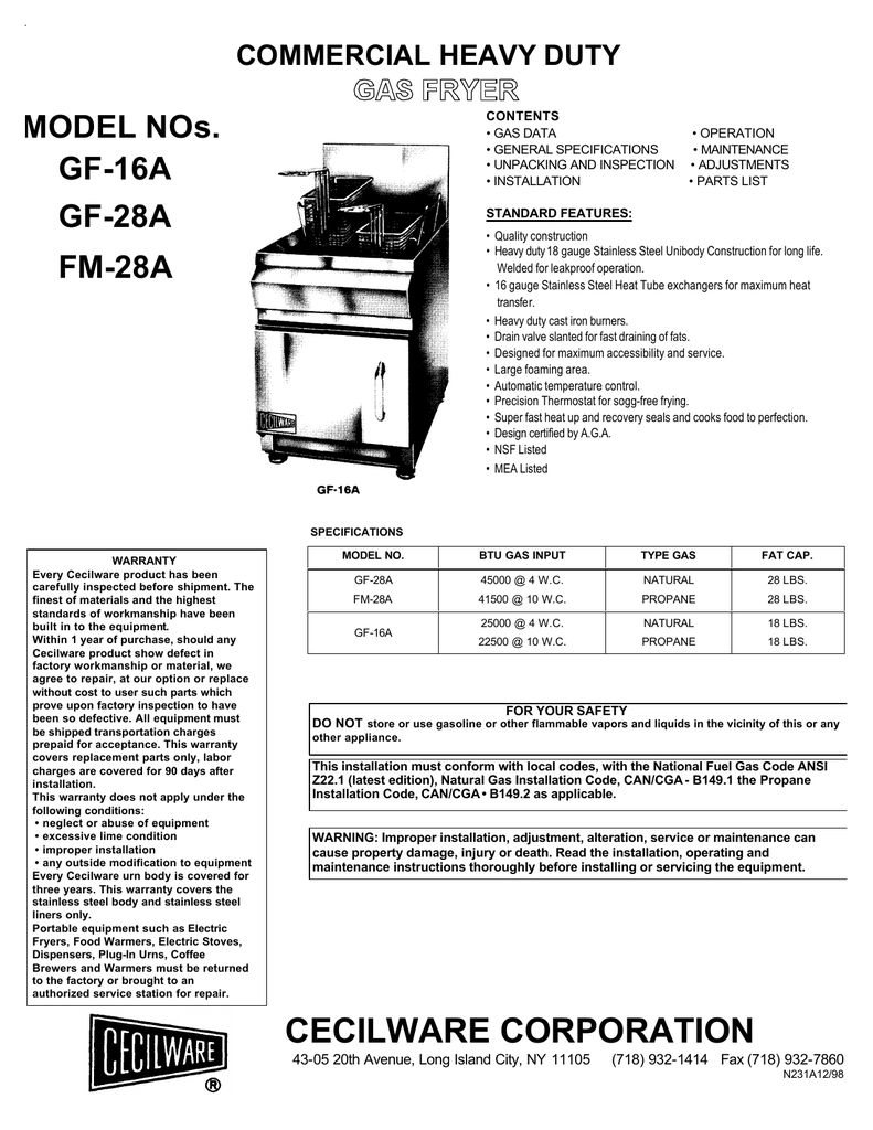 Cecilware Gf 28a Service Manual Manualzz