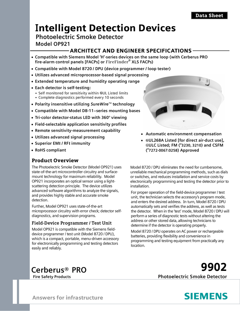 Siemens OP921 Intelligent Smoke Detector For XLS,DESIGO AND CERBERUS PRO *New* 