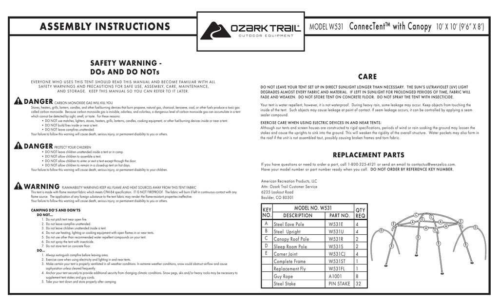 Ozark Trail ConnecTent W531 Assembly 