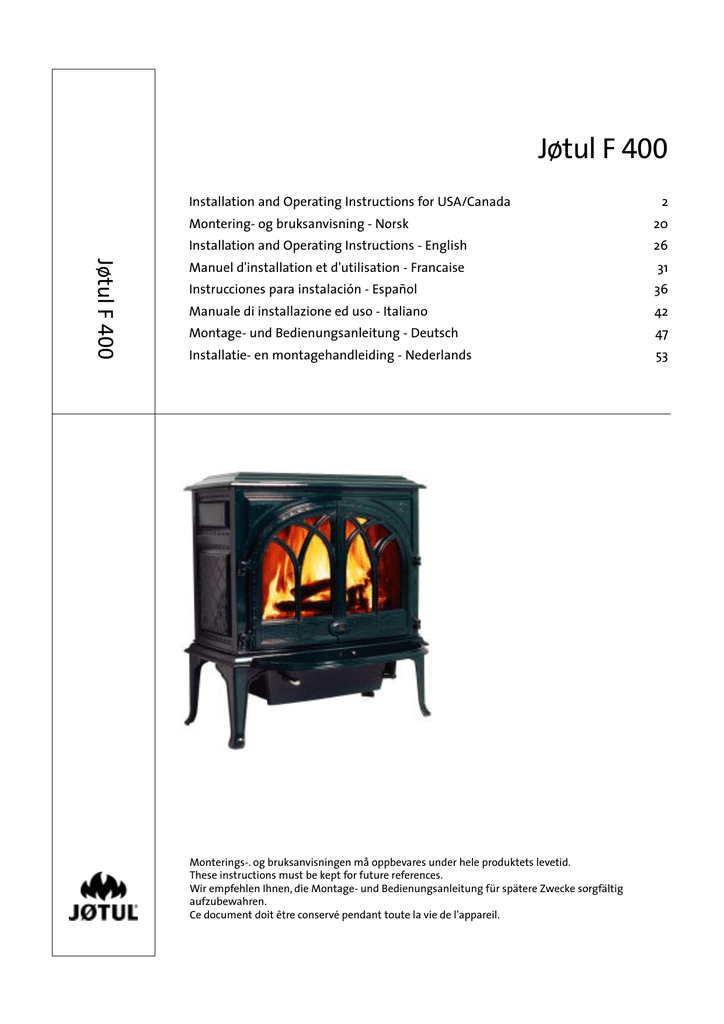 Jøtul F 400 Manualzz