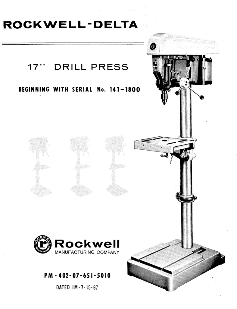 Details about   Delta 14" Mod B Drill Press 14-207B 14-208B Instruct & Parts List Manual #1905 