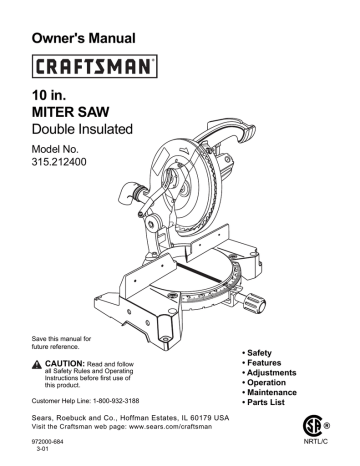 10 in. MITER SAW Double Insulated Owner`s Manual | Manualzz