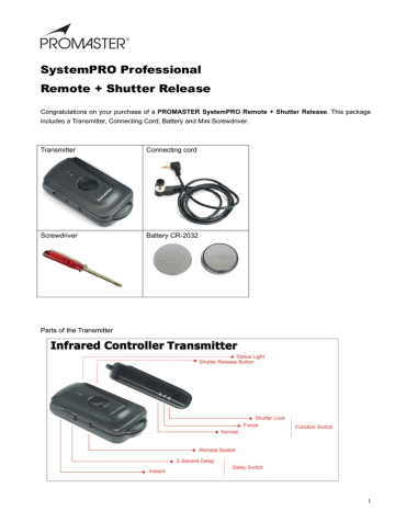 Promaster SystemPRO ProfessionalRemote + Shutter Release User manual | Manualzz