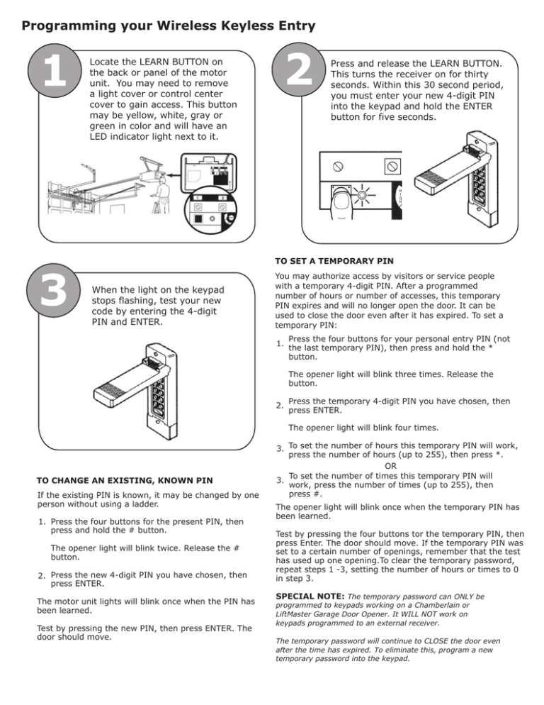 740cb Wireless Keyless Entry Programming Retro Manualzz - How To Reprogram Garage Door Opener Keypad Liftmaster