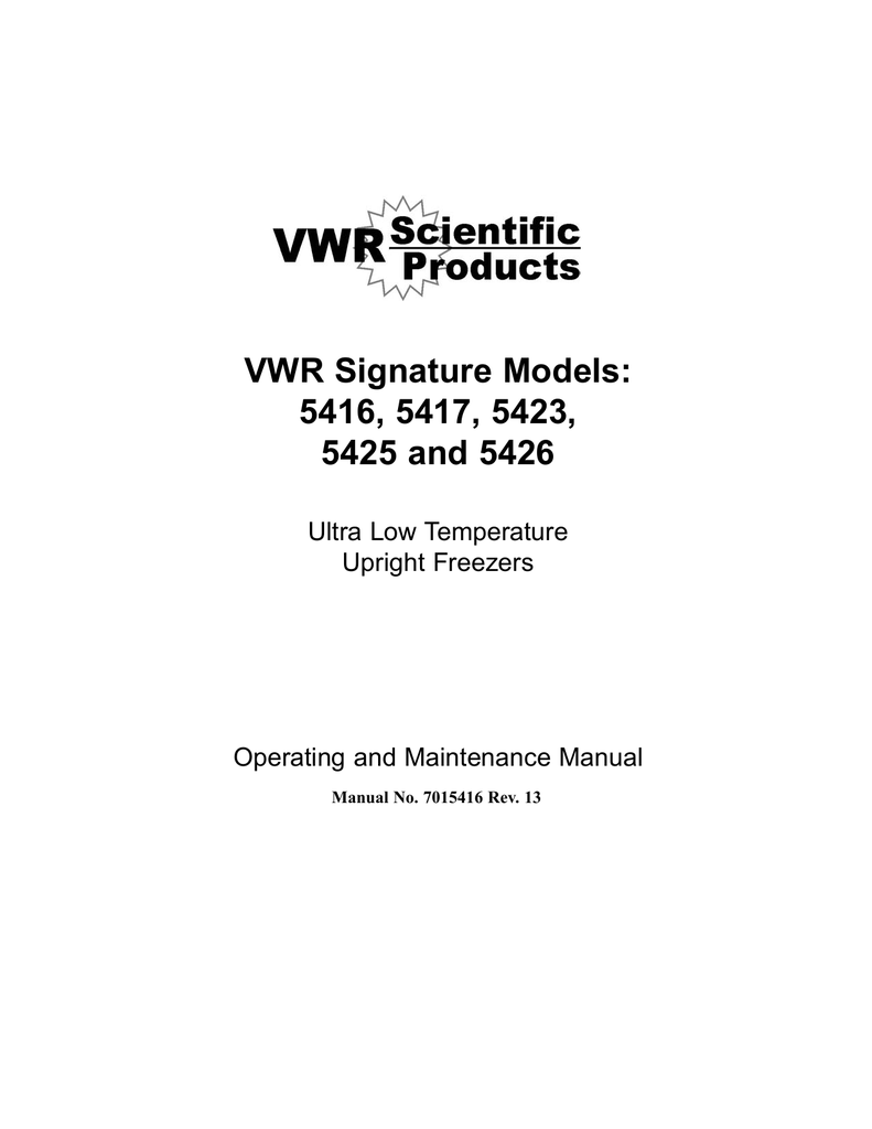 VWR 80 UltraLow Freezer Manual Manualzz