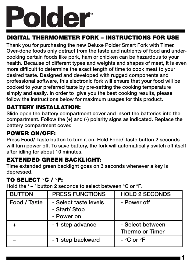 DIGITAL THERMOMETER FORK INSTRUCTIONS FOR USE Manualzz