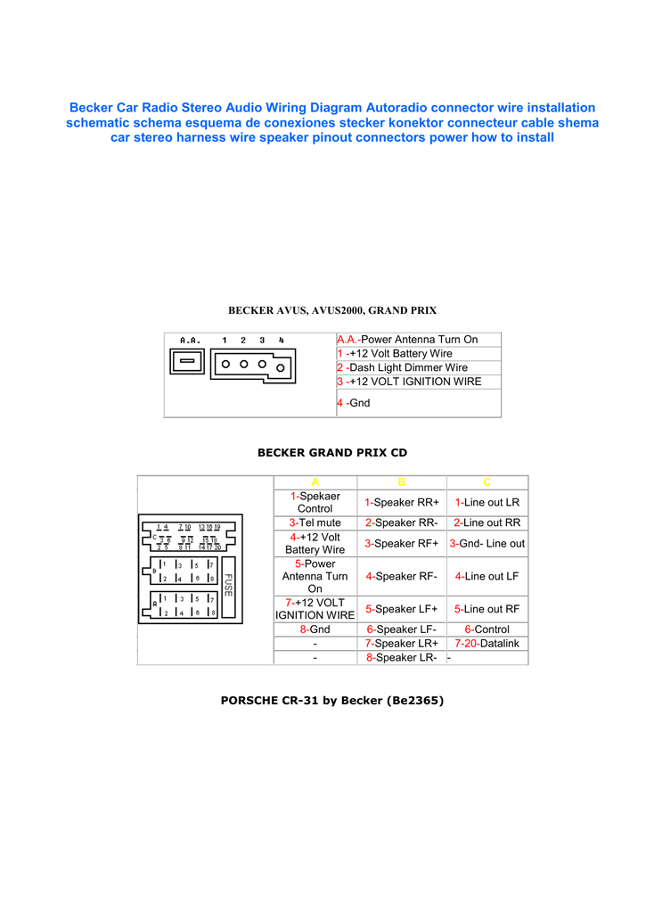 Becker Car Radio Wiring Diagram Srt Manualzz