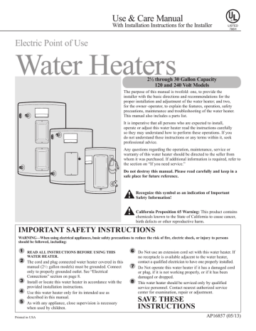 Performance 10 Gal. Compact 2000-Watt Single Element Point-Of-Use Electric  Water Heater with 6-Year Warranty