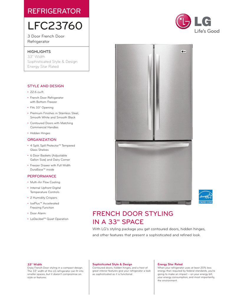 Lg Appliance Lfc23760st Quick Specs Manualzz Com